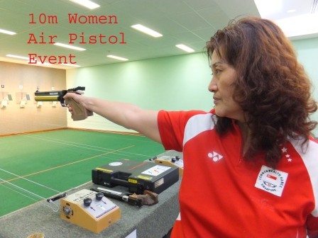 Shooter practicing 10m air pistol target shooting at Singapore Rifle Association range
